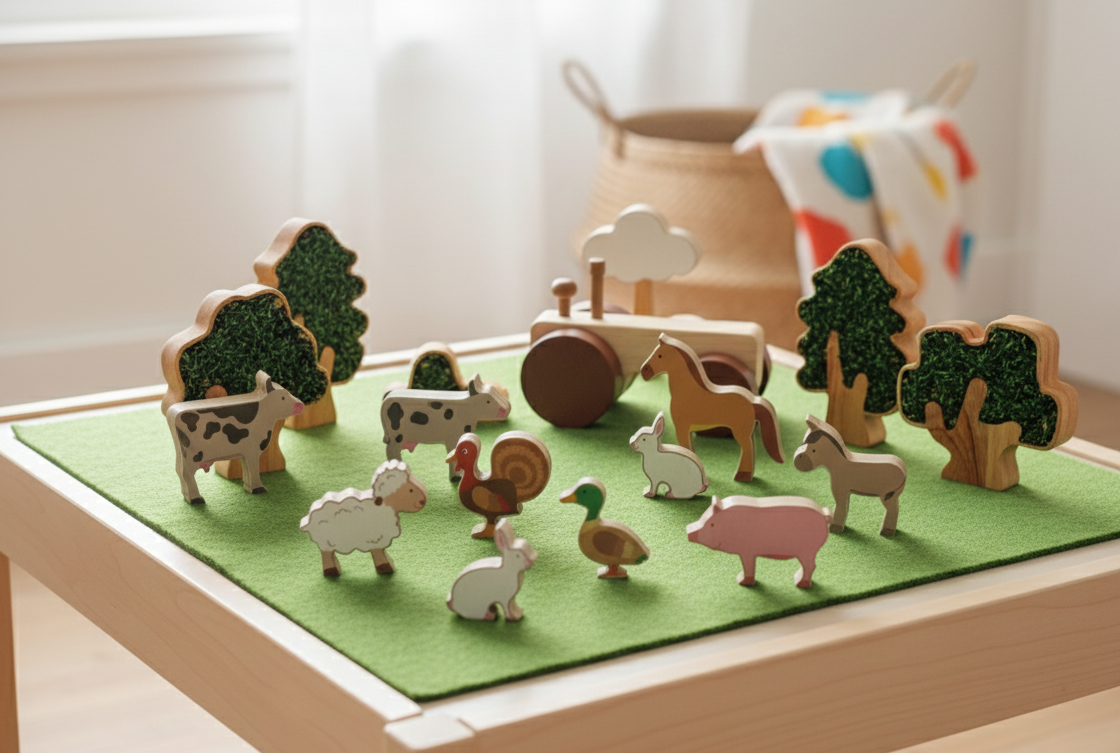 Deluxe Wooden Farm Tractor Small World Set