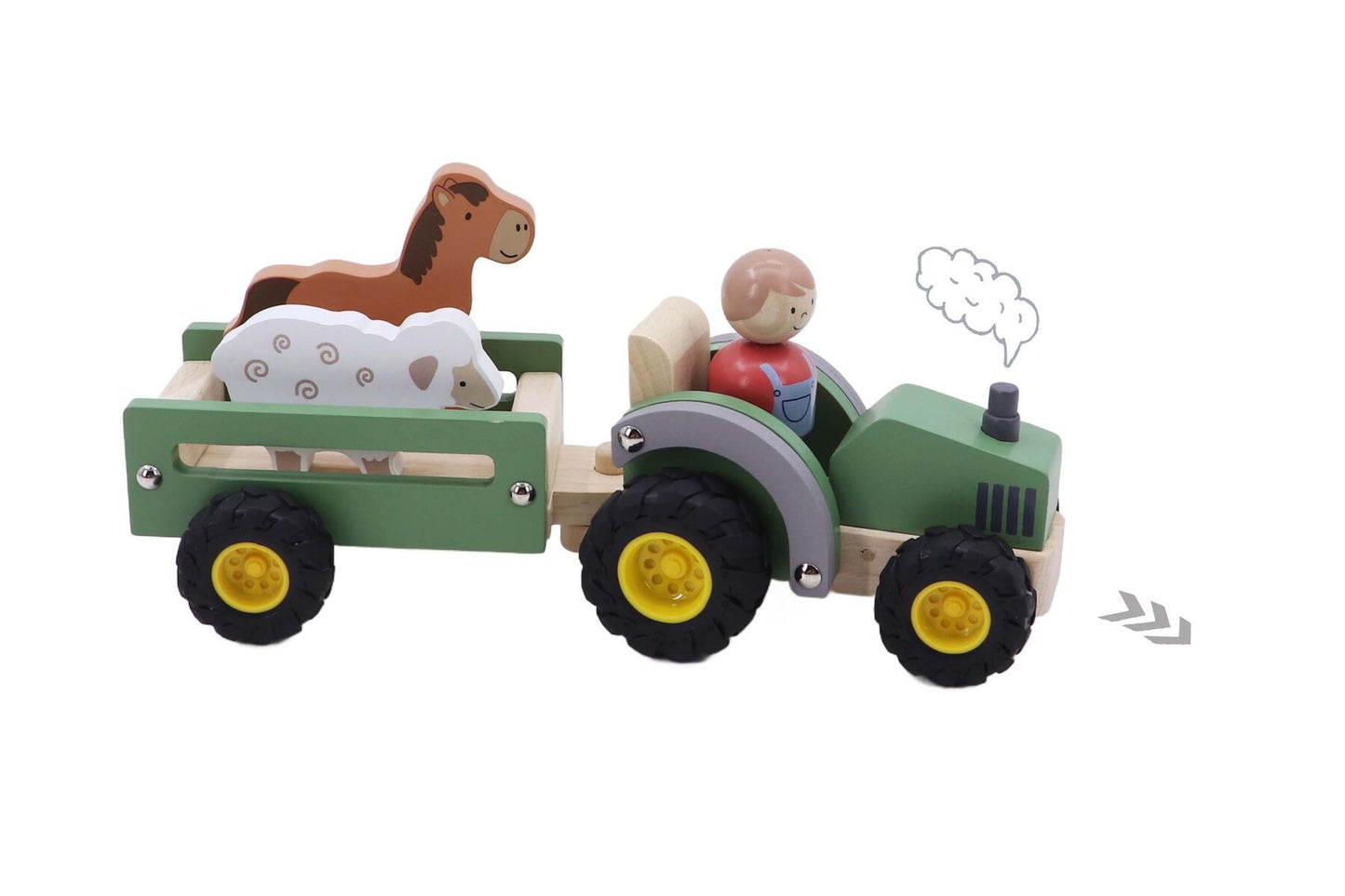 WOODEN TRACTOR WITH FARM ANIMAL GREEN