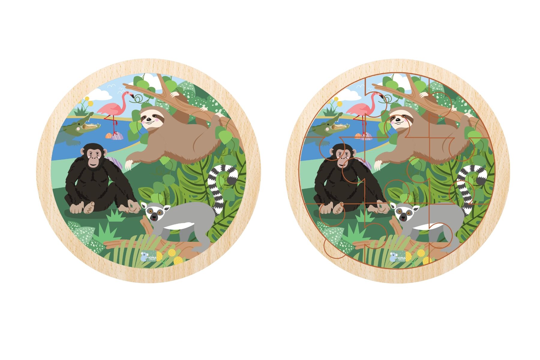 WILD BUDDIES 9PC ROUND JIGSAW PUZZLE HANGING AROUND